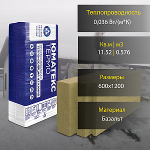 Купить Базальтовая теплоизоляция UMATEX Termo Smart (XL) 50 1200x600мм (0.576м3), уп. в Иркутске